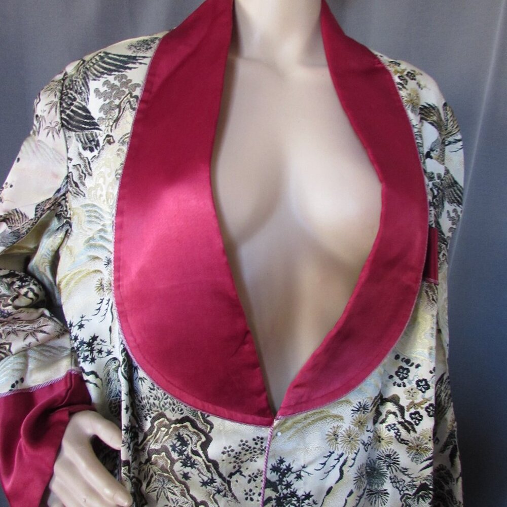 SALE Handsome Vintage Unisex Embroidered Smoking Jacket Robe Asian Influence - Picture 7 of 15
